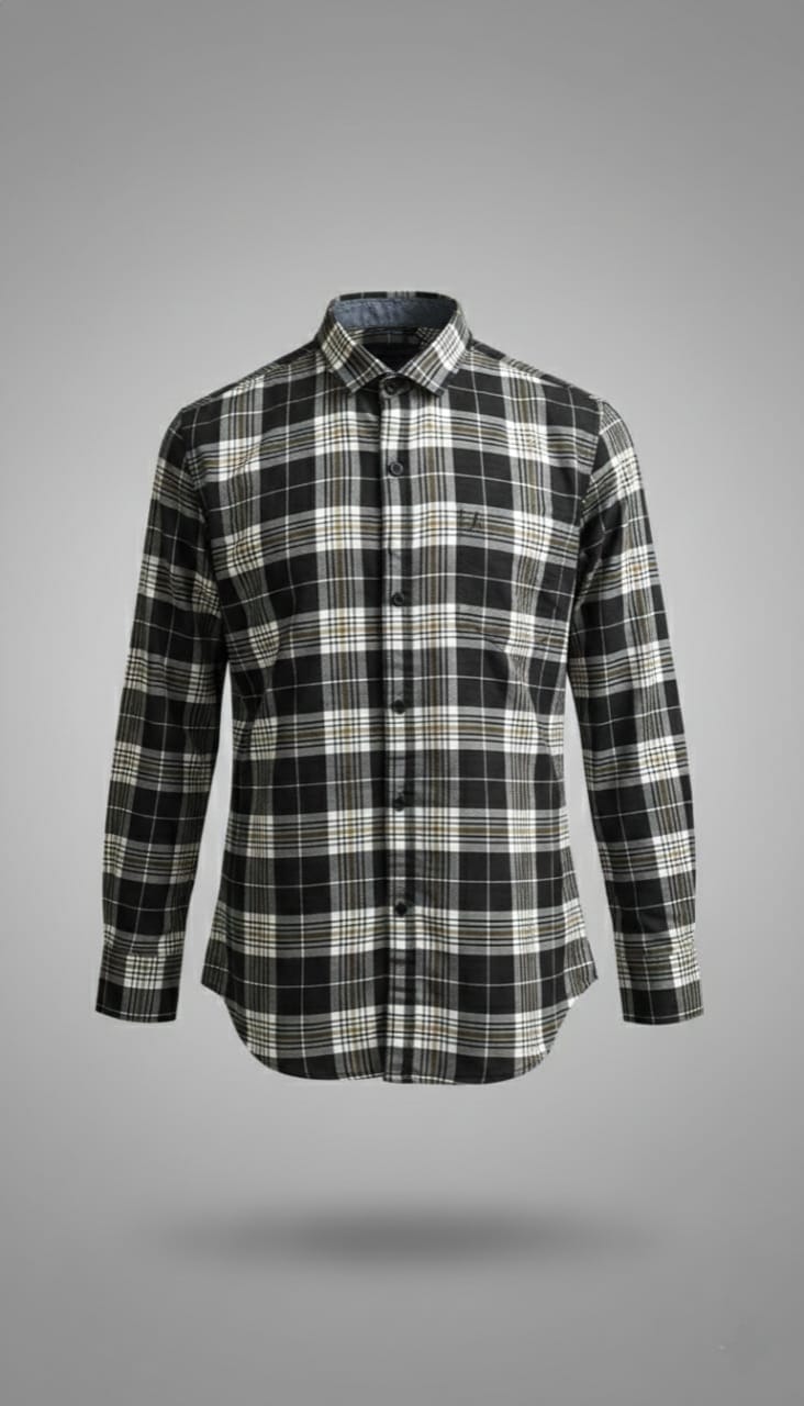 Men’s Yellow & White Checkered Long-Sleeve Shirt