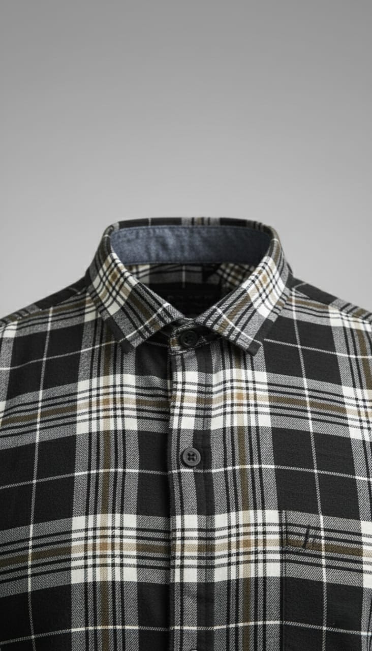 Men’s Yellow & White Checkered Long-Sleeve Shirt