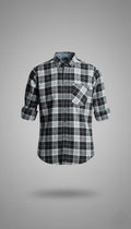 Men’s Blue & White Checkered Long-Sleeve Shirt