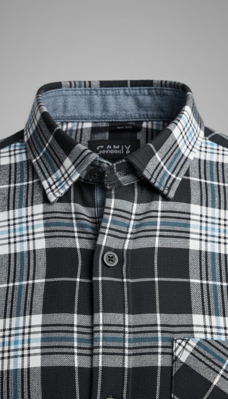 Men’s Blue & White Checkered Long-Sleeve Shirt