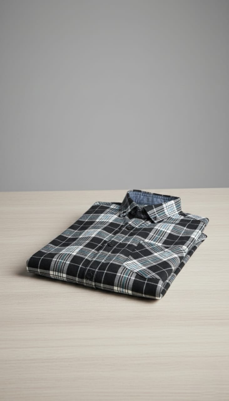 Men’s Blue & White Checkered Long-Sleeve Shirt