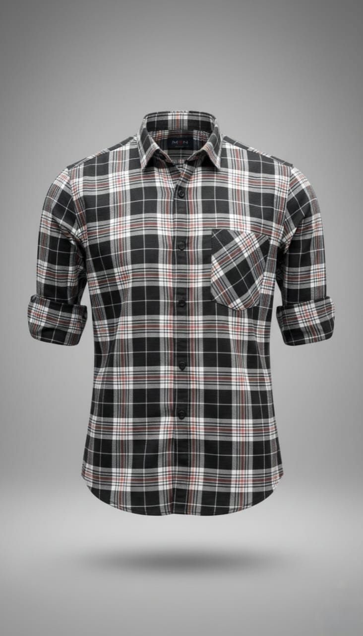 Men’s Red & White Checkered Long-Sleeve Shirt
