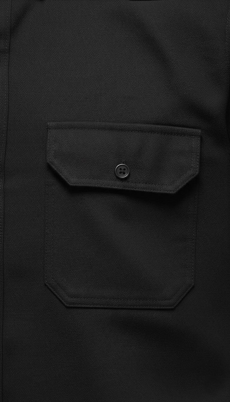 Men’s Solid Black Double Pocket Long-Sleeve Shirt