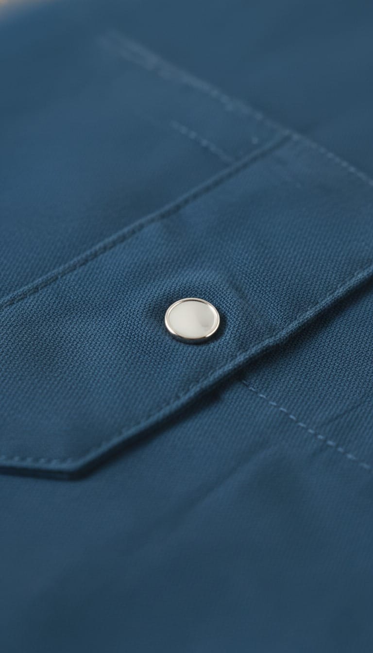 Men’s Solid Blue Double Pocket Long-Sleeve Shirt