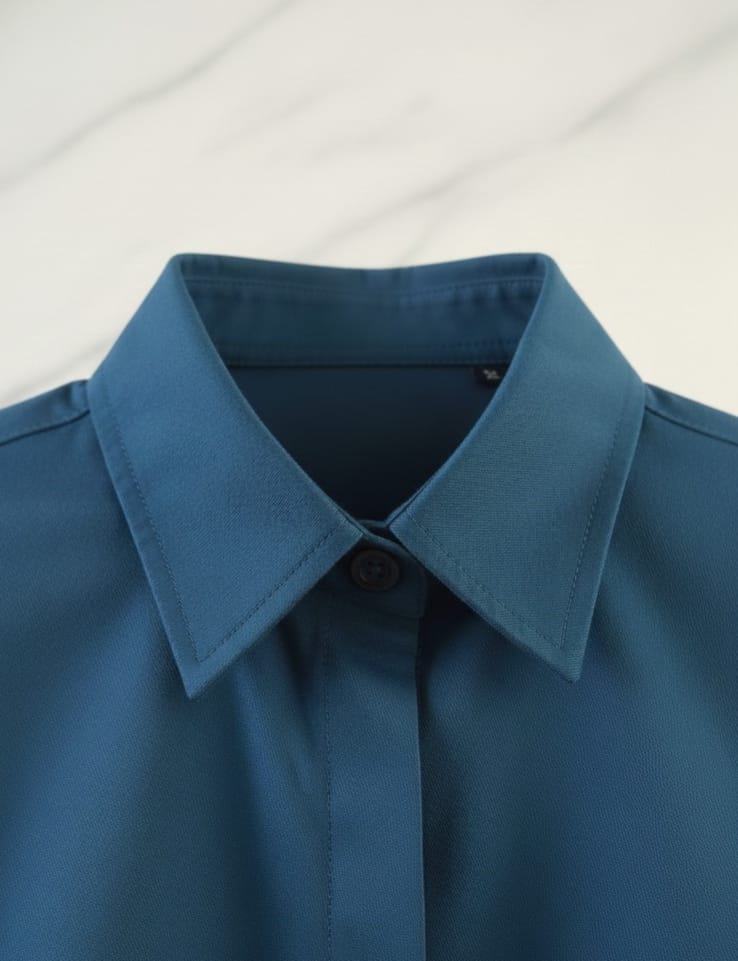 Men’s Solid Blue Double Pocket Long-Sleeve Shirt