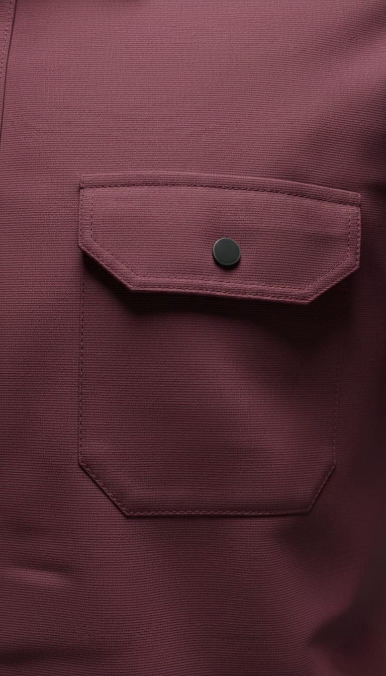 Men’s Solid Burgundy Maroon Double Pocket Long-Sleeve Shirt