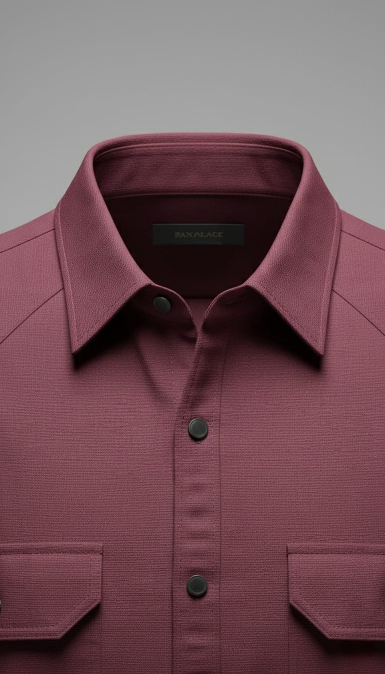 Men’s Solid Burgundy Maroon Double Pocket Long-Sleeve Shirt