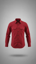 Men’s Solid Red Double Pocket Long-Sleeve Shirt