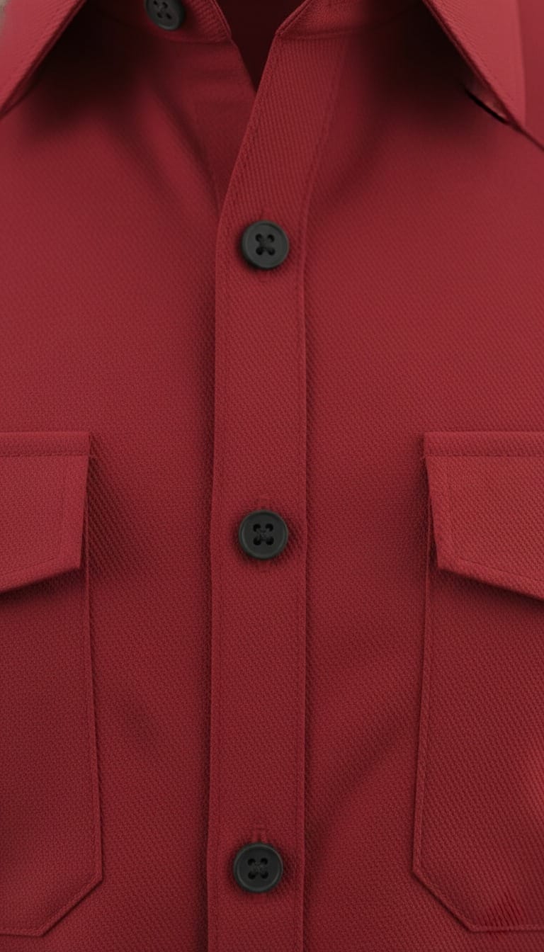 Men’s Solid Red Double Pocket Long-Sleeve Shirt