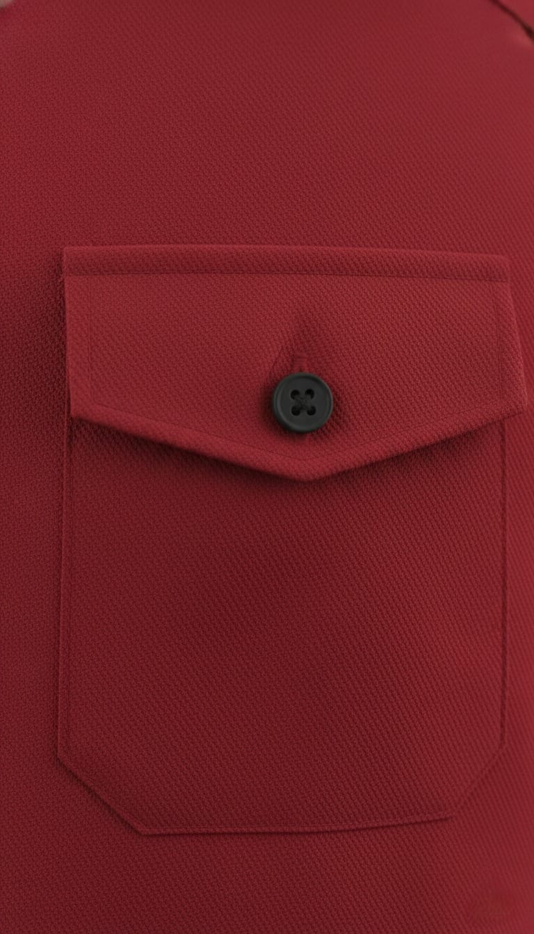 Men’s Solid Red Double Pocket Long-Sleeve Shirt