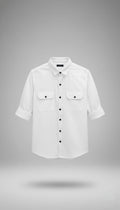 Men’s Solid White Double Pocket Long-Sleeve Shirt