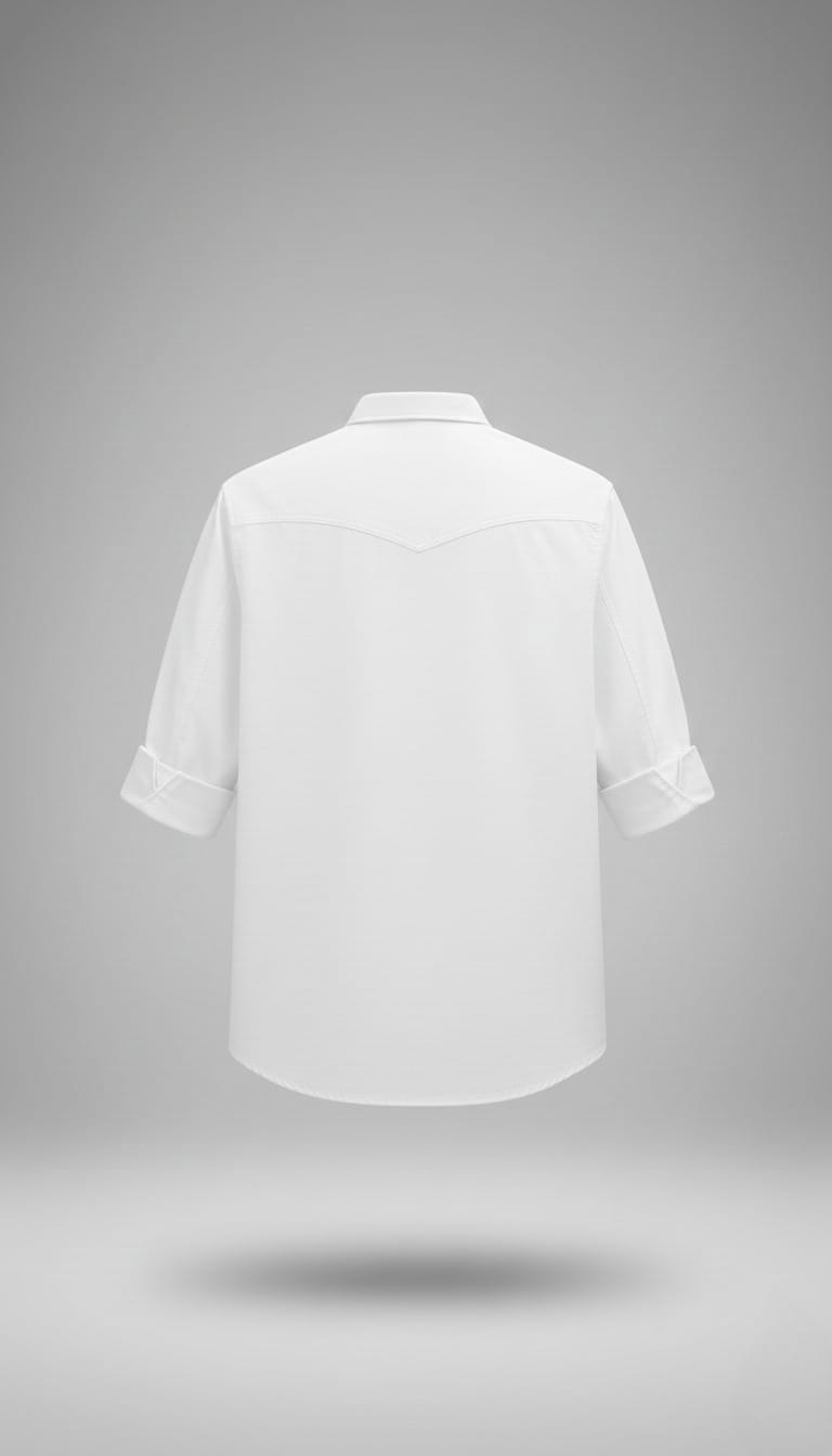 Men’s Solid White Double Pocket Long-Sleeve Shirt