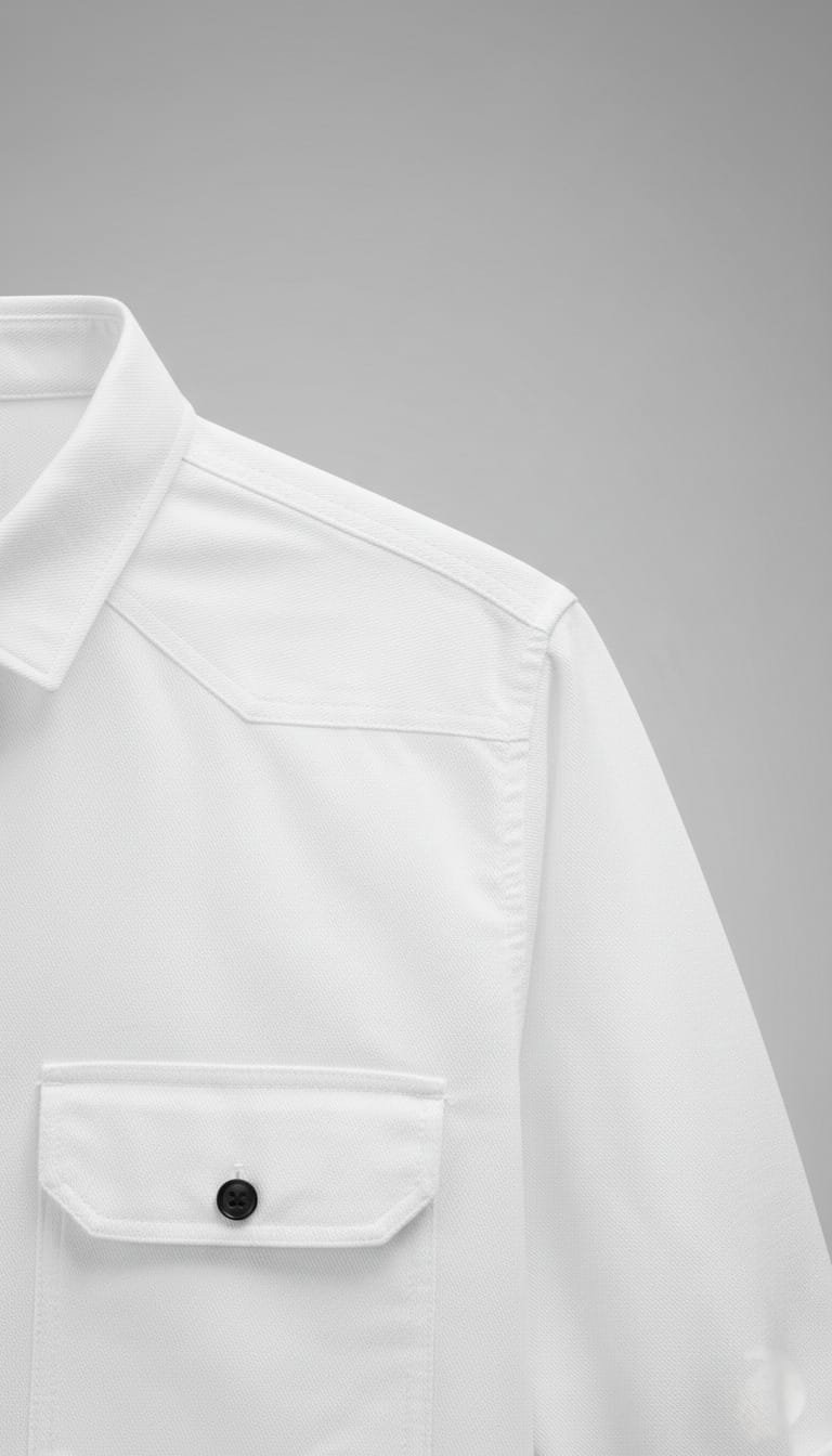 Men’s Solid White Double Pocket Long-Sleeve Shirt