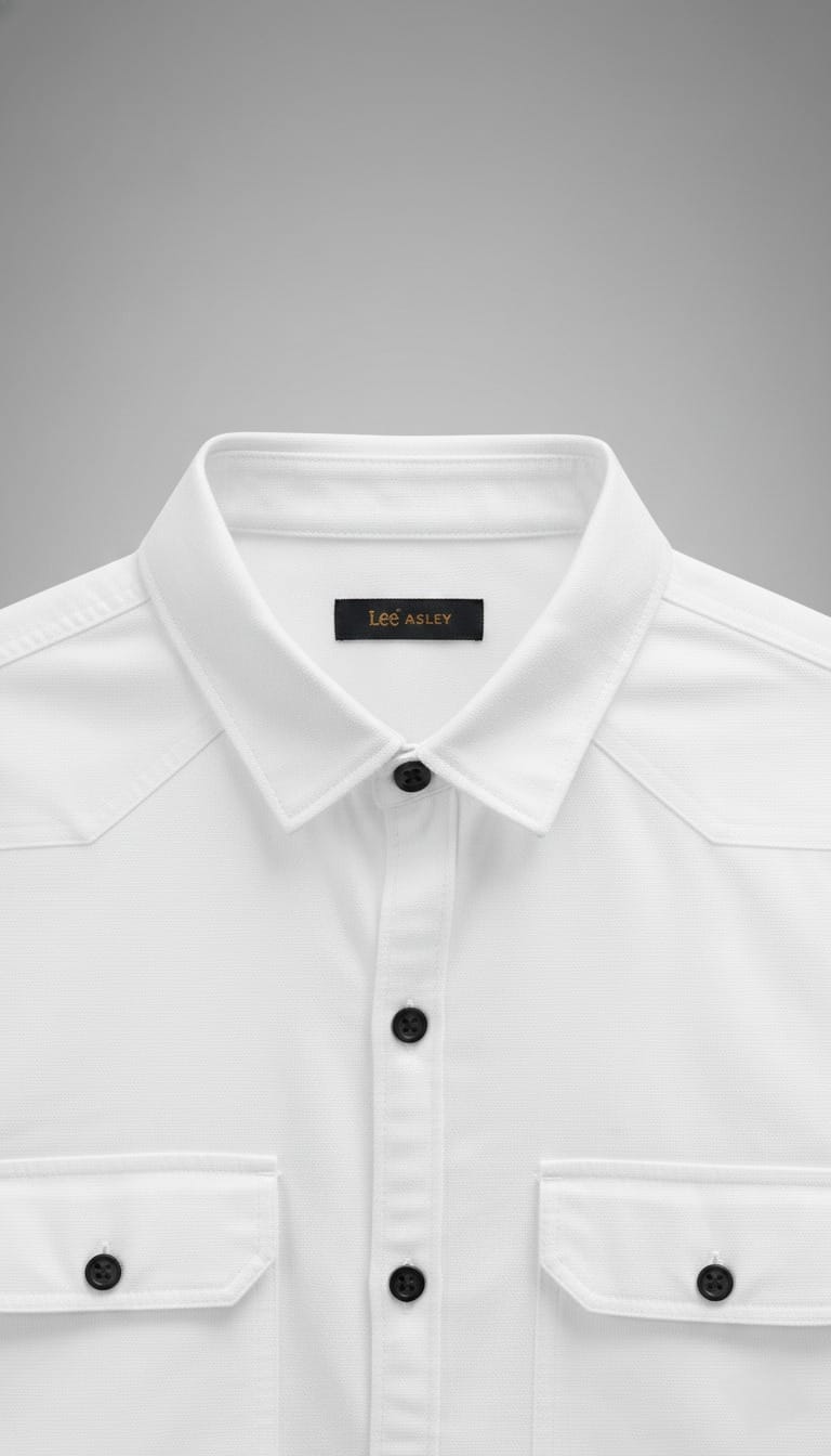 Men’s Solid White Double Pocket Long-Sleeve Shirt