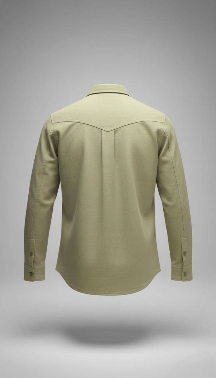 Men’s Solid  Sand Beige Double Pocket Long-Sleeve Shirt