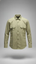 Men’s Solid  Sand Beige Double Pocket Long-Sleeve Shirt