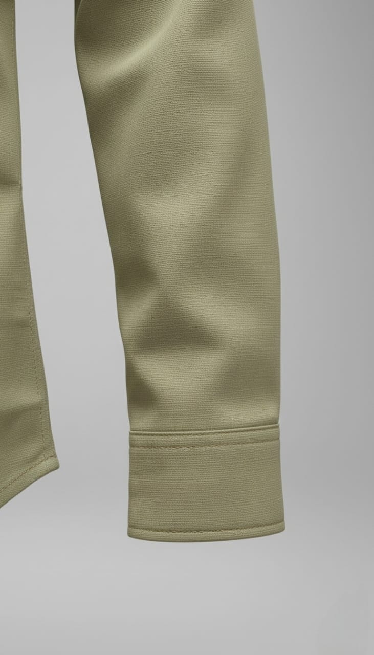 Men’s Solid  Sand Beige Double Pocket Long-Sleeve Shirt