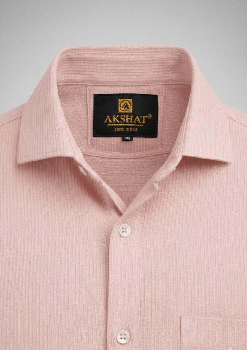 Textured Stripe Regular Fit Shirt – Soft Peach