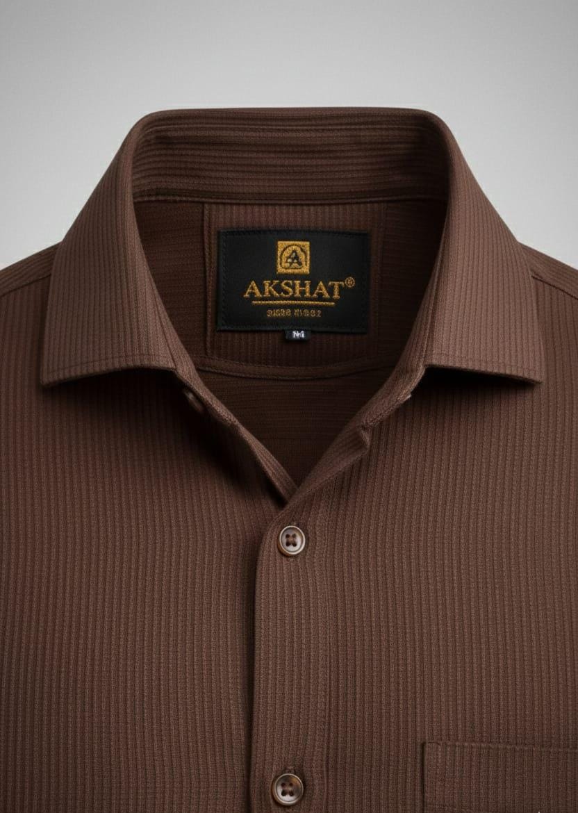 Textured Stripe Regular Fit Shirt – Chocolate Brown