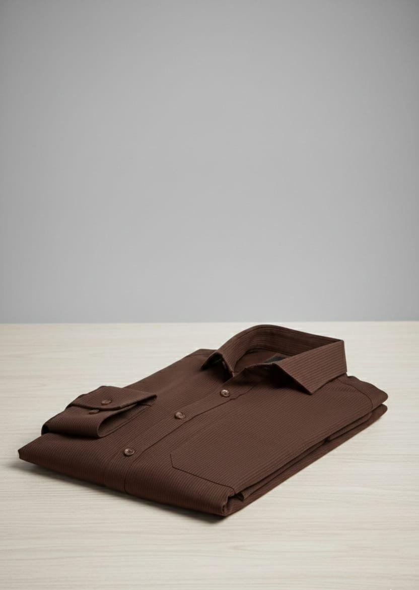 Textured Stripe Regular Fit Shirt – Chocolate Brown