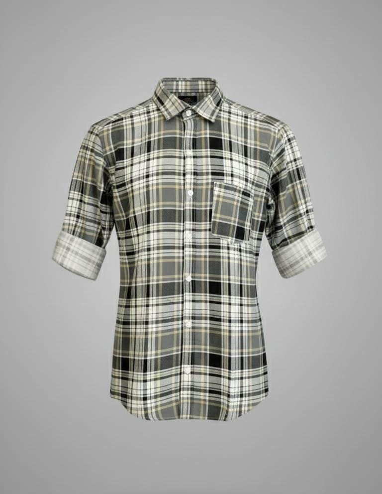 Classic Light Yellow & Black Check Long-Sleeve Shirt