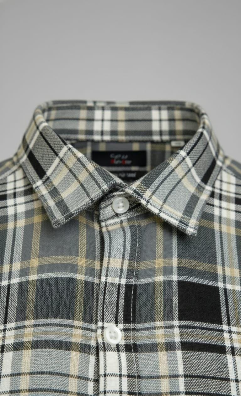 Classic Light Yellow & Black Check Long-Sleeve Shirt