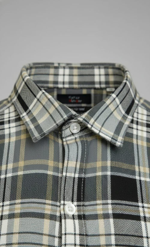 Classic Light Yellow & Black Check Long-Sleeve Shirt