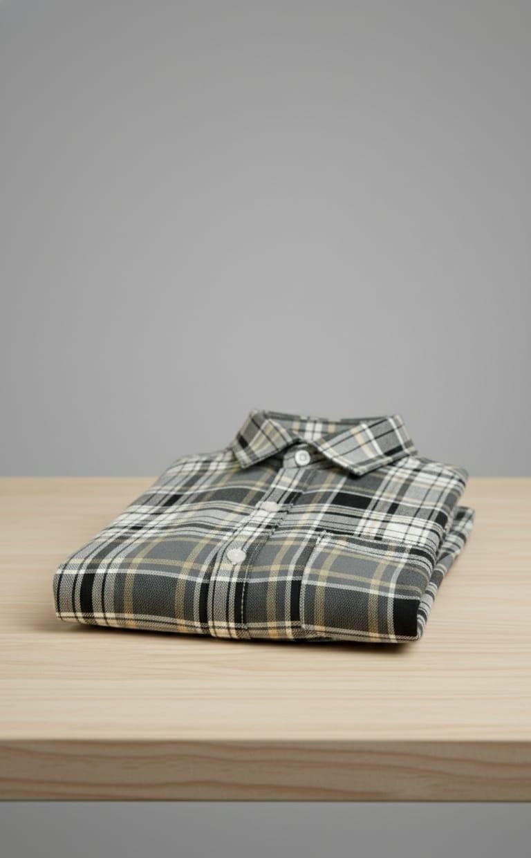 Classic Light Yellow & Black Check Long-Sleeve Shirt