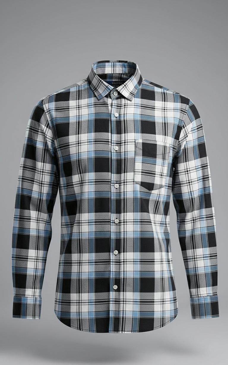 Modern Blue Check Casual Shirt