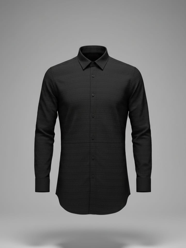 Solid Textured Full Sleeve Shirt – Black